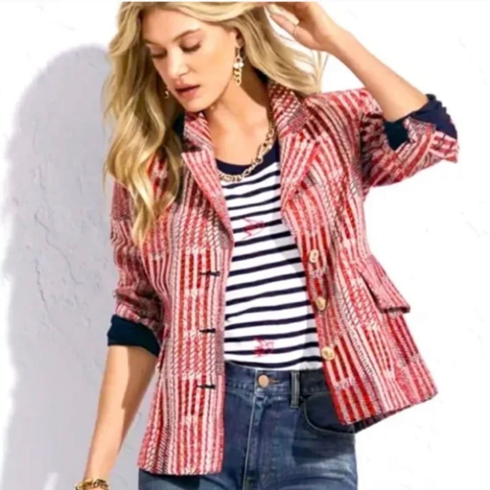 Cabi Red Patchwork Nautical Blazer Jacket Style 6… - image 1